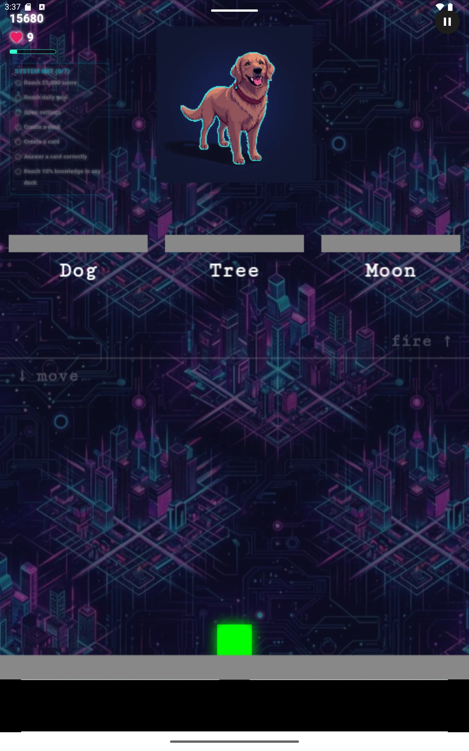 Cyber-Cat: Neon Jump & Learn: Dog image with Dog, Tree and Moon as answer choices